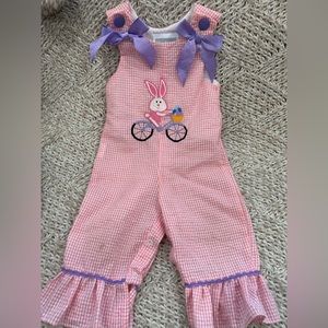 lil cactus Pink Gingham ruffle Romper with Bunny Design 6-12mo